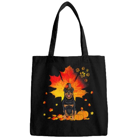 Dog Rottweiler Autumn Leaf Fall Leaves Dog Lover Thanksgiving Bags