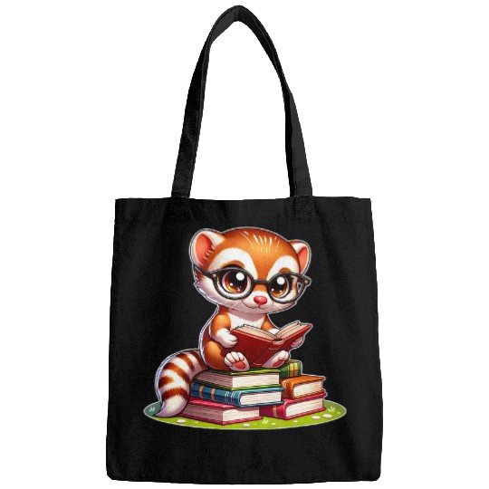 Funny japanese weasel reading Bookworm Book Lovers Bags