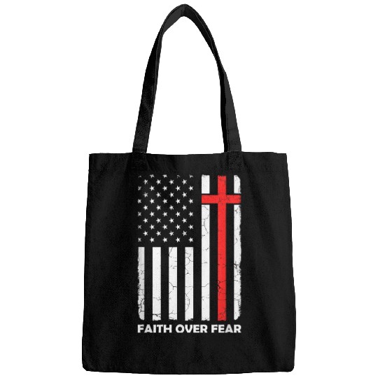 Christian Faith Over Fear vintages Old American Flag Cross Christian Bags
