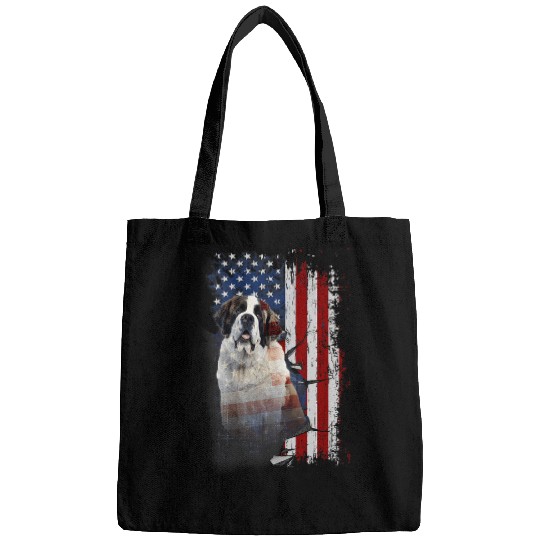 Dog Saint Bernard America Flags Bags