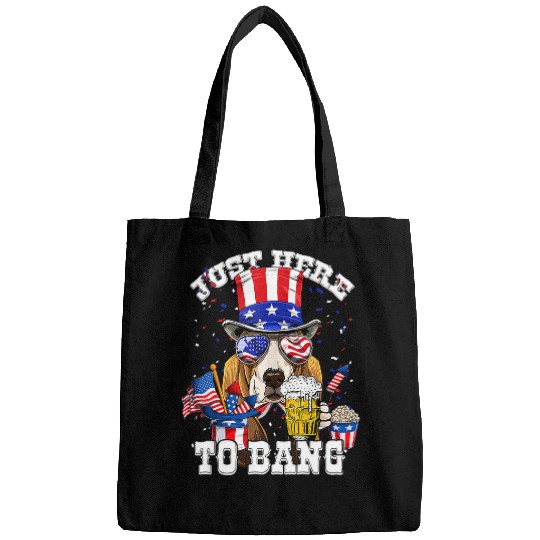 Beer Just Here To Bang Basset Hound Dog Beer Funny 4th Of July Bags