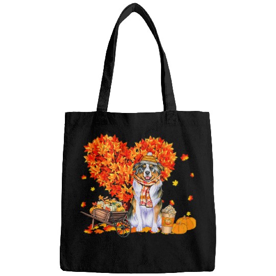 Australian Shepherd Autumn Fall Leaves Pumpkin Dog Lover Bags