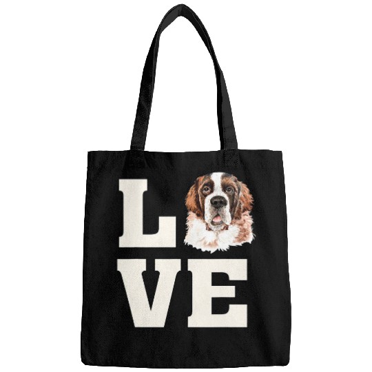 Dog Saint Bernard Cute Watercolor Love Saint Bernard Illustration Image Bags
