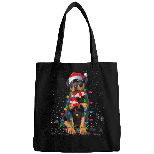 Dog Rottweiler Lighting xmass Tree Santa Rottweiler Christmas Bags
