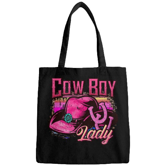 Cowboy Lady Western Country Cowgirls Hat Pink Horseshoe Bags