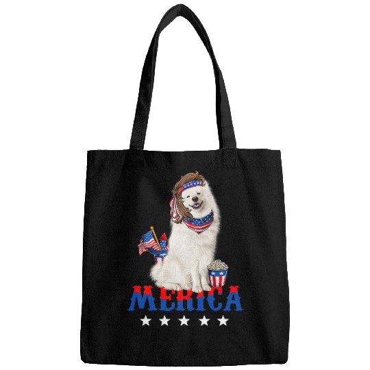 Dog Samoyed Merica Samoyed 4th of July Men Women American Flag Patriotic Bags