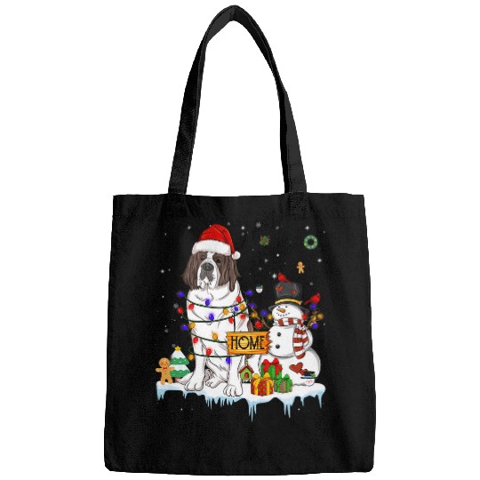 Dog Saint Bernard Christmas Snowman Santa Hat Tree Bags
