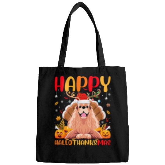 Dog Cocker Spaniel Funny Dog Lover Happy Cocker Spaniel Dog HelloThanksMas Bags