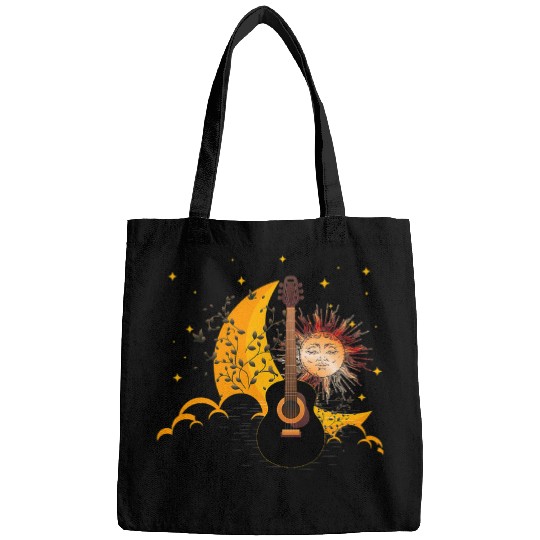 Cottagecore Acoustic Guitar With Moon Sun And Stars Bags