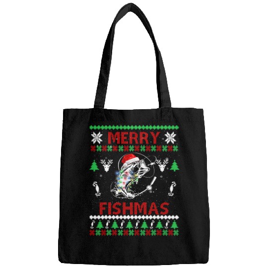 Fishing Merry Fishmas Funny Fishing Christmas UGLY Pajama Fishers Fisher Bags
