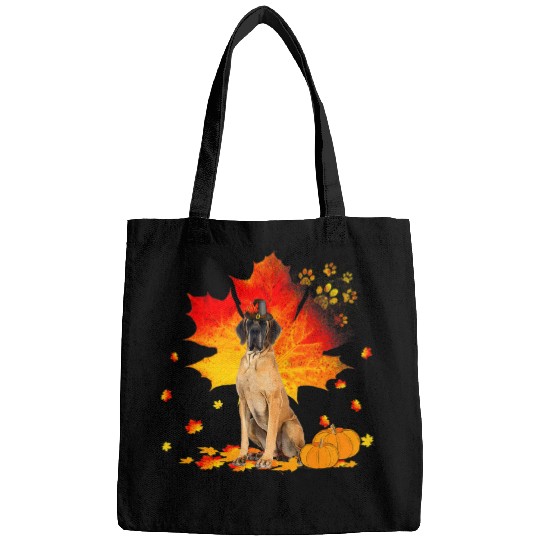 Dog Great Dane Autumn Leaf Fall Leaves Dog Lover Thanksgiving Bags