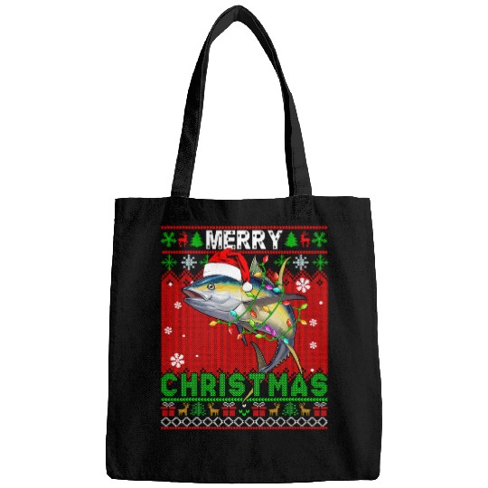 Fishing Merry Christmas Santa Tuna Fish Funny Fishing Lover Kids Fisher Bags