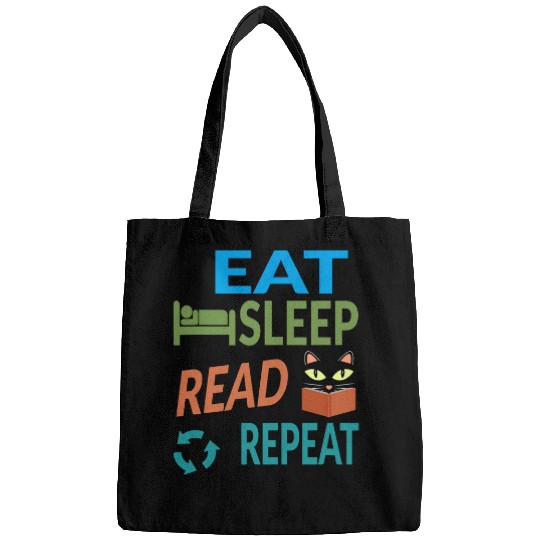 Cute Kitty Cat Face Eat Sleep Read Repeat Bags