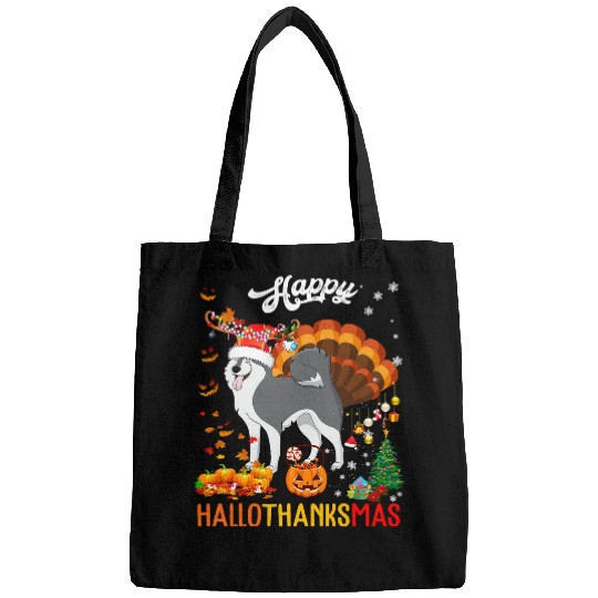 Dog Husky Hallothanksmas Santa Turkey Pumpkin Husky Dog Bags