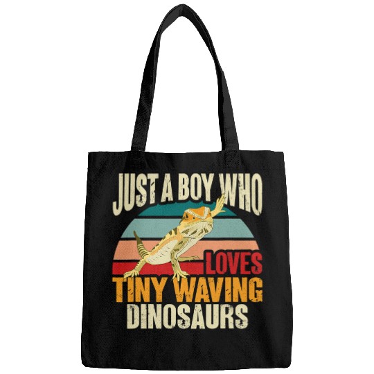 Bearded Dragon Just A Boy Who Loves Tiny Waving Dinosaurs Bags