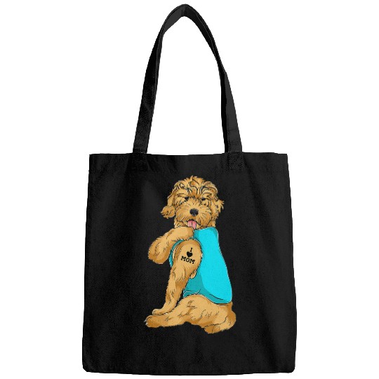 Dog Goldendoodle I Love Mom Tattoo Apparel, Dog Mom Gifts Womens Bags