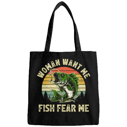 Fishing Funny Bass Fishing Woman Want Me Fish Fear Me Fisher Bags