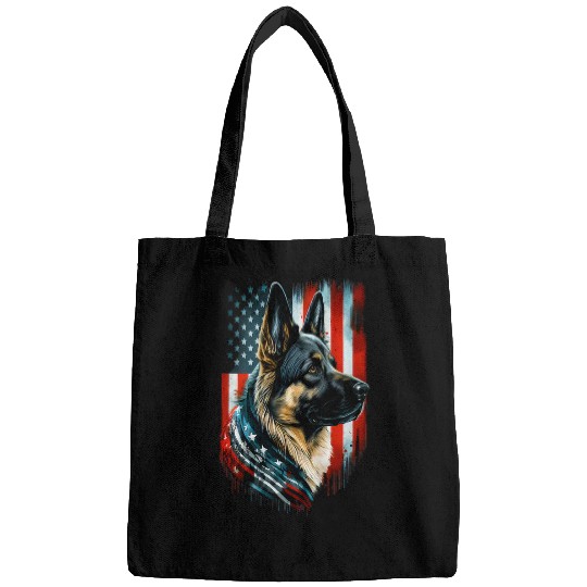 Memorial Day German Shepherd American Flag USA 4th of July 1 Bags