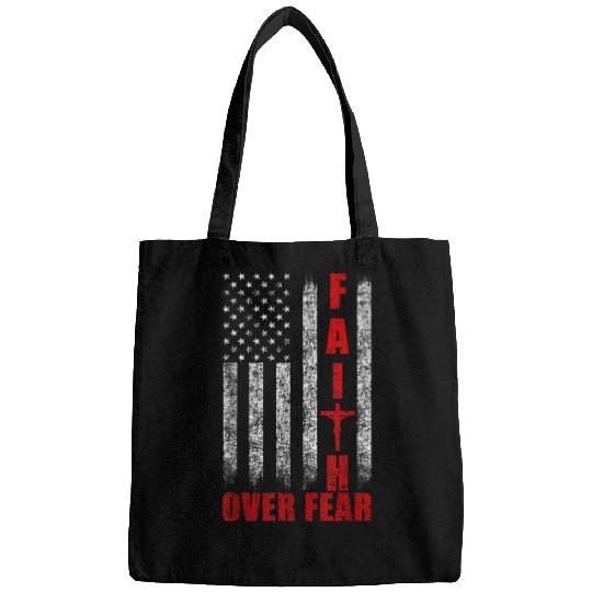 Christian USA Flag Patriotic American Tee Faith Over Fear Prayer Bags
