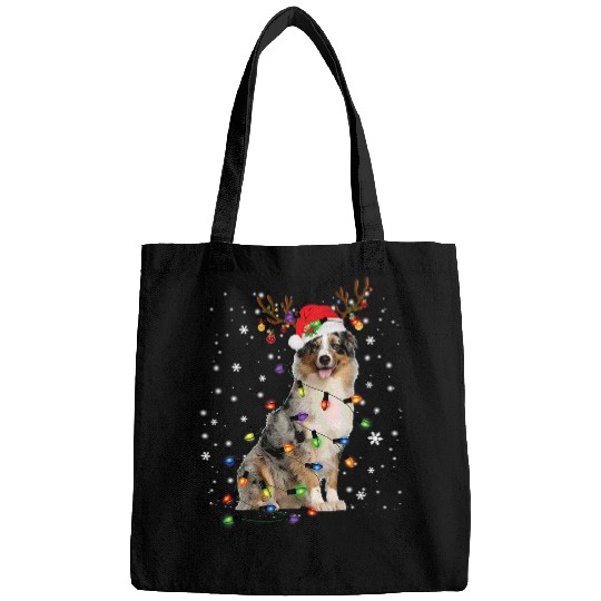 Australian Shepherd Christmas Reindeer Santa Hat Pajama Bags