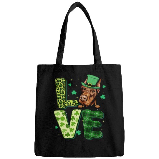 Dog Doberman Love Doberman Shamrock Leopard Plaid St Patricks Day Bags