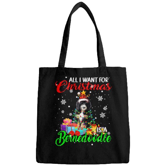 All I Want For Christmas Is A Bernedoodle Santa Reindeer Bags