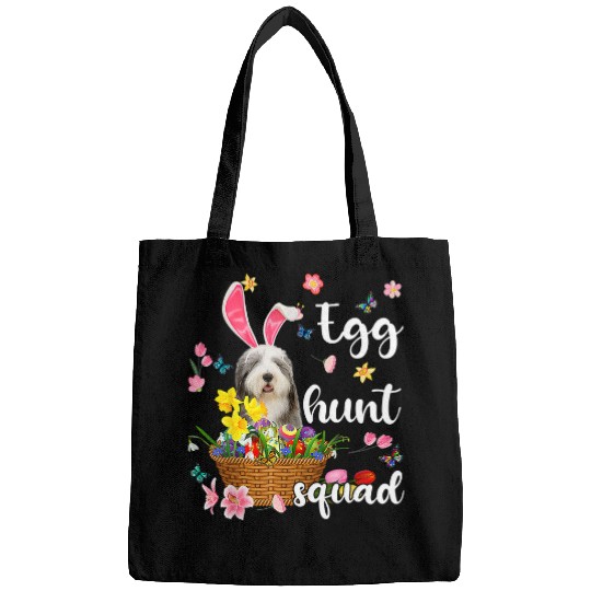 Cute Old English Sheepdog Happy Easter Day Colorful Egg Hunt Bags