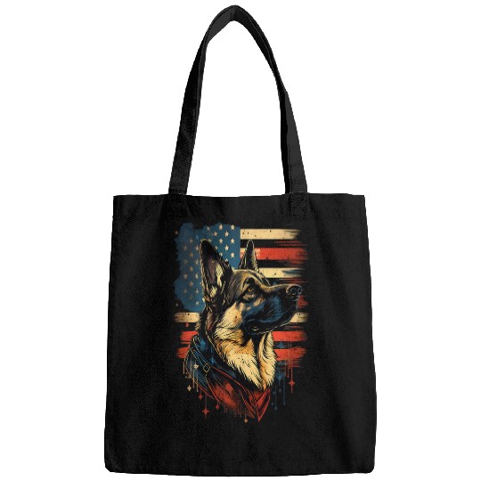 Memorial Day German Shepherd American Flag USA 4th of July Bags