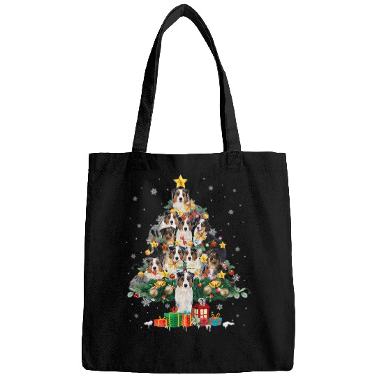 Australian Shepherd Christmas Dog Tree Lights Pajamas Family Bags