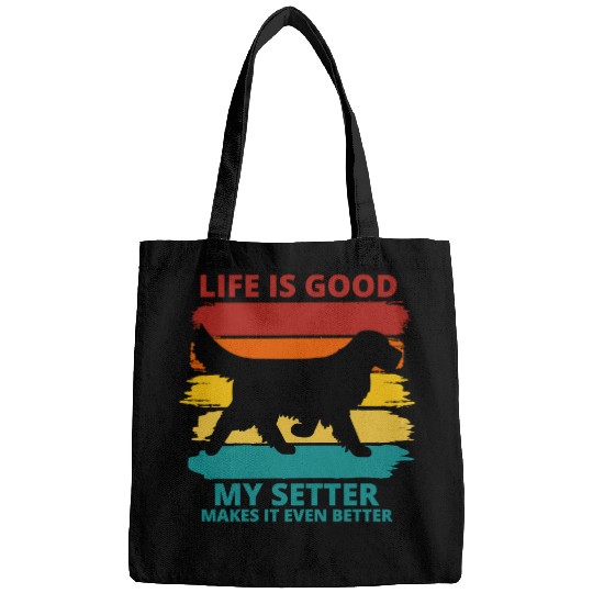 Dog Setter dog silhouette on retro brush strokes life is good paw Bags