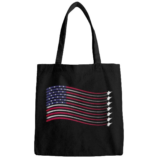 F22 Raptor Airshow American Flag 4th of July Airplane Art Bags