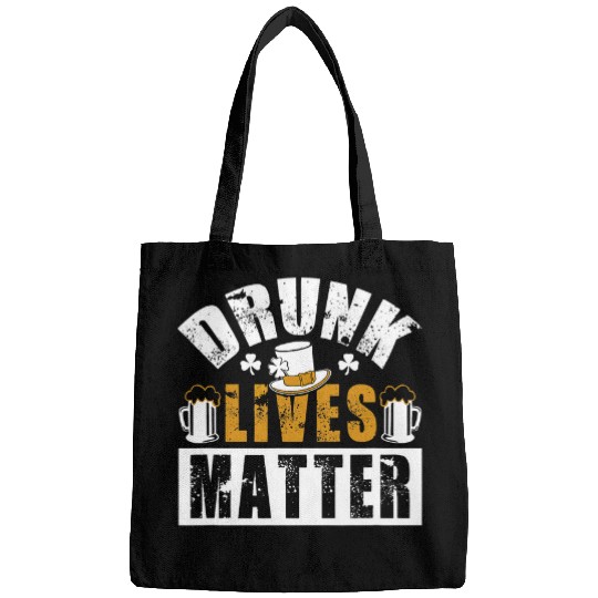 Drunk lives matter Patricks Day art white and Kelly Green Bags