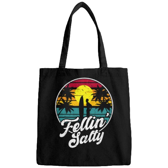 Surf Life Feeling Salty Island Vacation Surfing Palm Retro Beach Bags