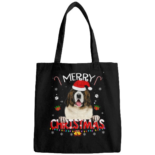 Dog Saint Bernard Merry Christmas Saint Bernard Dog Santa Hat xmass Pajama Bags
