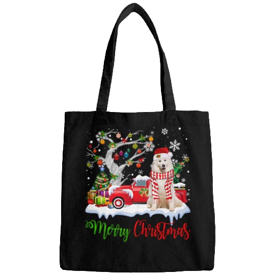 Dog Samoyed Red Truck Merry Christmas Tree Samoyed Pajama Bags