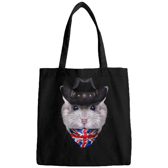 Grey Dwarf Hamster in Cowboy Hat and Union Jack Bandana Bags