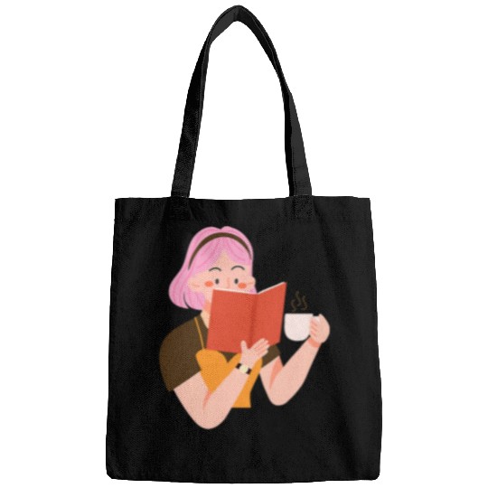 Fun Cute Reading Book Coffee Tea Woman Girl Female Bookworm Bags
