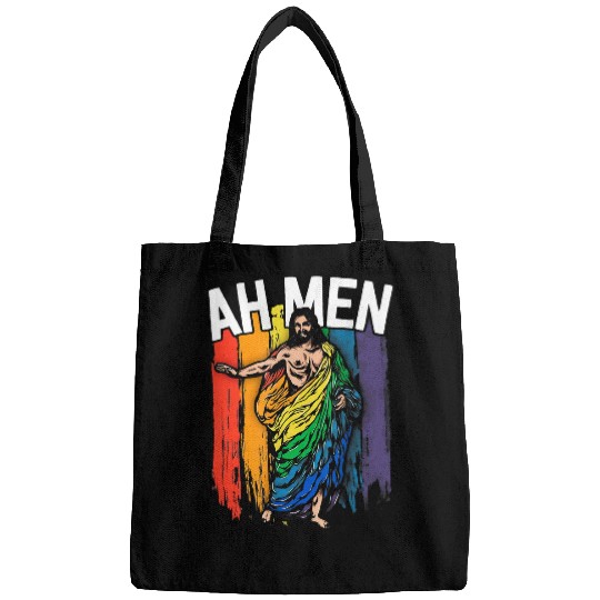 Christian Ah Men Funny LGBT Gay Pride Jesus Rainbow Christian Christ Bags