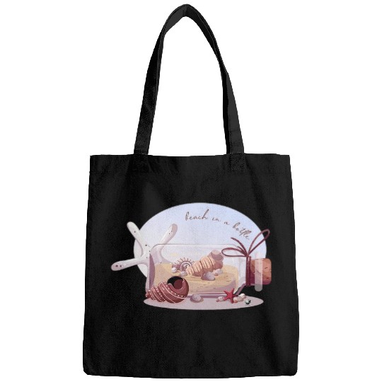Bottle with sand and seashells illustration Bags
