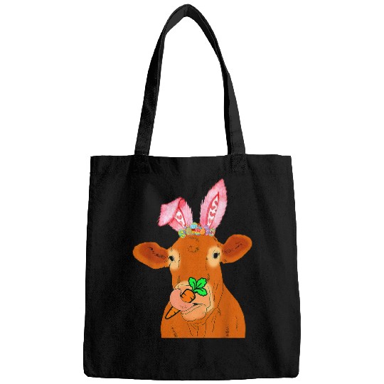 Cow Lover with Bunny ears Easter day Hunting carrot Bags