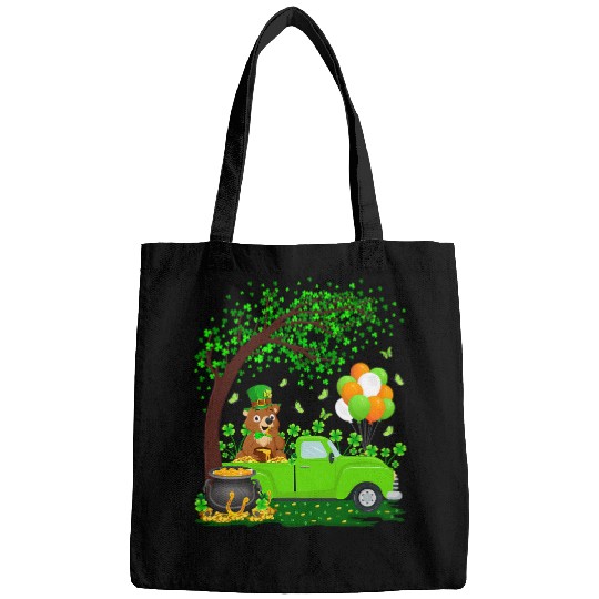 Funny Bear Funny Green Truck Shamrock Leaf Bear St Patricks Day Cute Bears Bags