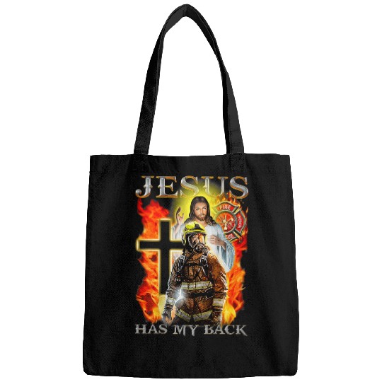 Fireman Firefighter Memorial Jesus Has My Back Faith Over Fear Firemen Bags