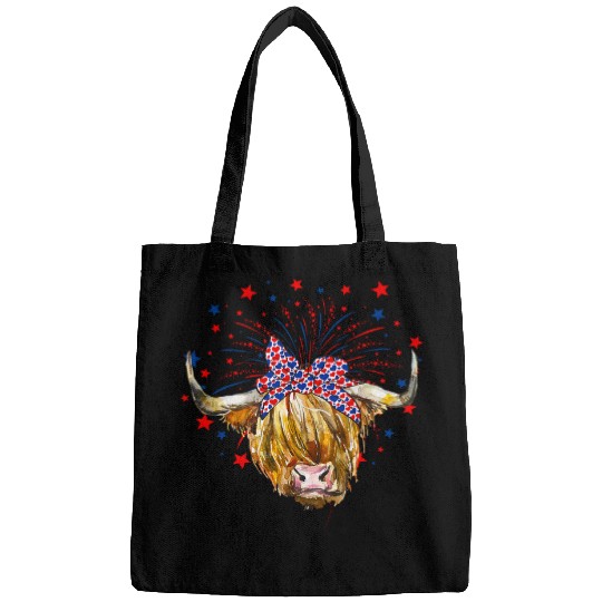 Cow Lover Red White Blue Highland Cow Patriot Bandana USA 4th of July 8 Bags