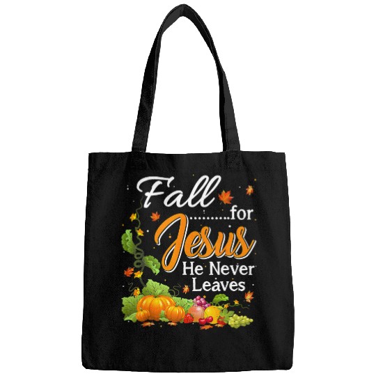 Christian Fall For Jesus He Never Leaves Pumpkin Fruit Maple Leaves 48 Bibble Jesus Christ Bags