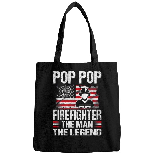 Fireman Firefighter Pop Pop Firefighter The Man The Legend Retro USA Flag Firemen Bags