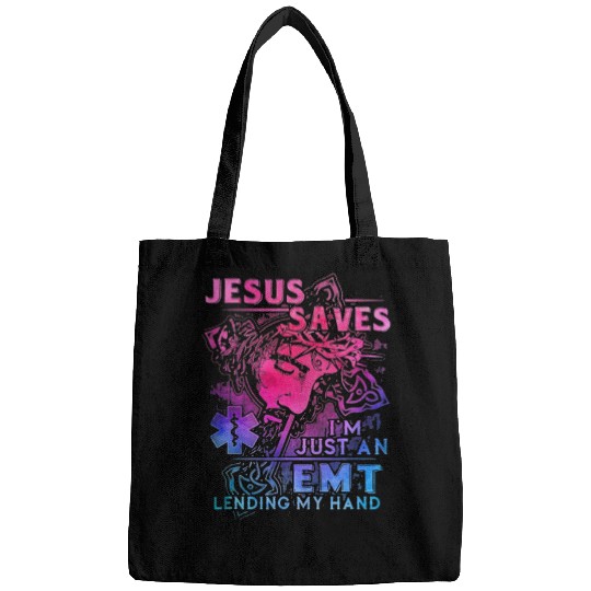 Christian Jesus Saves Im Just An EMT Lending My Hand T Christ Bags