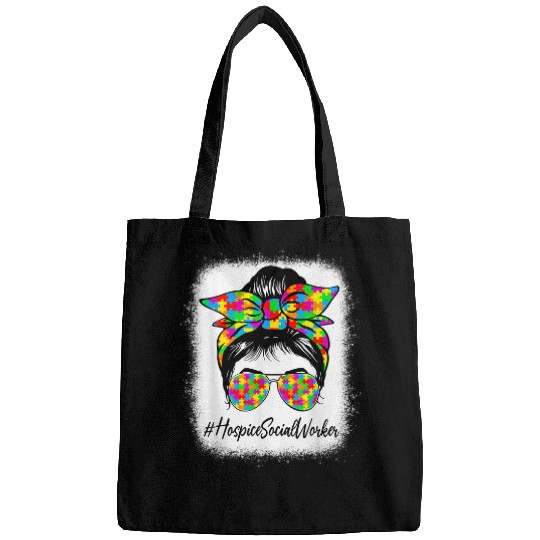 Hospice Social Worker Messy Bun Supporting Autism Awareness Bags