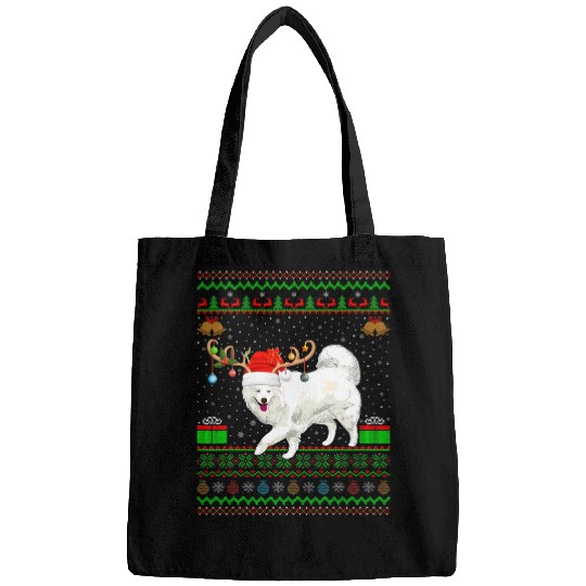 Dog Samoyed Reindeer Santa Hat Matching Ugly Samoyed Christmas Bags