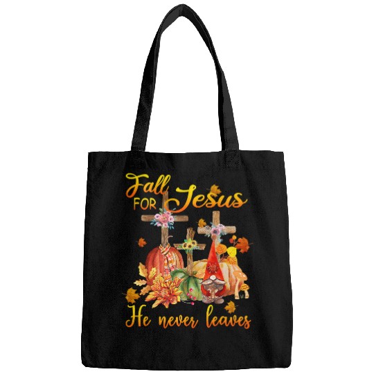 Christian Jesus Christ Christian Fall Gnomes fall for jesus he never leaves 145 Bible Verse Christ Bags
