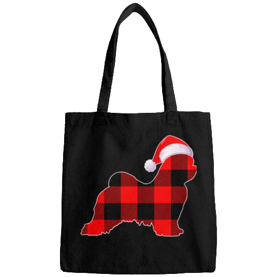 Dog Maltese Christmas buffalo plaids Funny xmass Santa Hat Bags